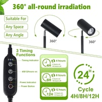 Rayofly 20W Teljes Spektrumú LED Növénylámpa, Állítható Magasságú Beltéri Növényvilágítás 4/8/12 Órás Időzítővel, COB Izzóval, Fekete 4