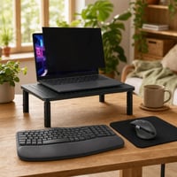 Birou organizat: filtru confidențialitate + tastatură ergo + mouse wireless + pad + suport laptop 1