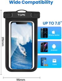 TOPK Vízálló Telefontok, 2db Univerzális IPX8 Védelem 7"-ig, Samsung A22/A53 5G, iPhone 13/12 4