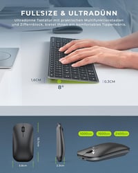seenda Fém Bluetooth Billentyűzet és Egér Szett - Újratölthető, Kettős Üzemmódú (USB+BT), Ultravékony, Csendes, QWERTZ Kiosztású, PC/Tablet/ 5