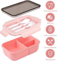 Sinnsally Rózsaszín Bento Doboz 1250ml - Hordozható Ebédtároló Evőeszközzel 3