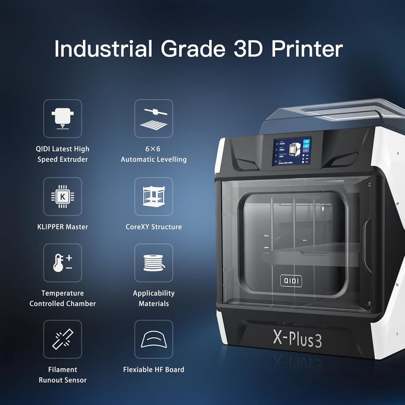 X-PLUS3 Ipari Minőségű 3D Nyomtató, 600mm/s Sebesség, 20000mm/s² Gyorsulás, 65°C Fűtött Kamra, CoreXY&Klipper, 280x280x270mm Nyomtatási Térf