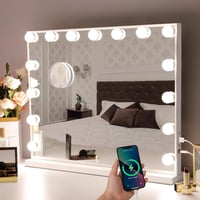 Hansong Hollywood Sminkasztal Tükör 15 LED Izzóval - Fehér Sminktükör USB Kimenettel, 58x46 cm Méretben, Üveg Kivitelben 1