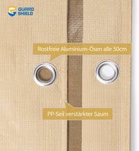 GUARD SHIELD Vízálló Ponyva Fémgyűrűkkel, 2x2m, Bézs/Khaki, 160g/m² Védőtakaró, Szakadásálló, UV-Stabilizált, Penészálló Többcélú Takarópony 4