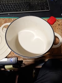 Vas de copt din fontă emailată Overmont 24 cm cu capac alb - Vas oval — vas oval, capac care nu se potrivește perfect (stare: vezi a 2-a poză) 2