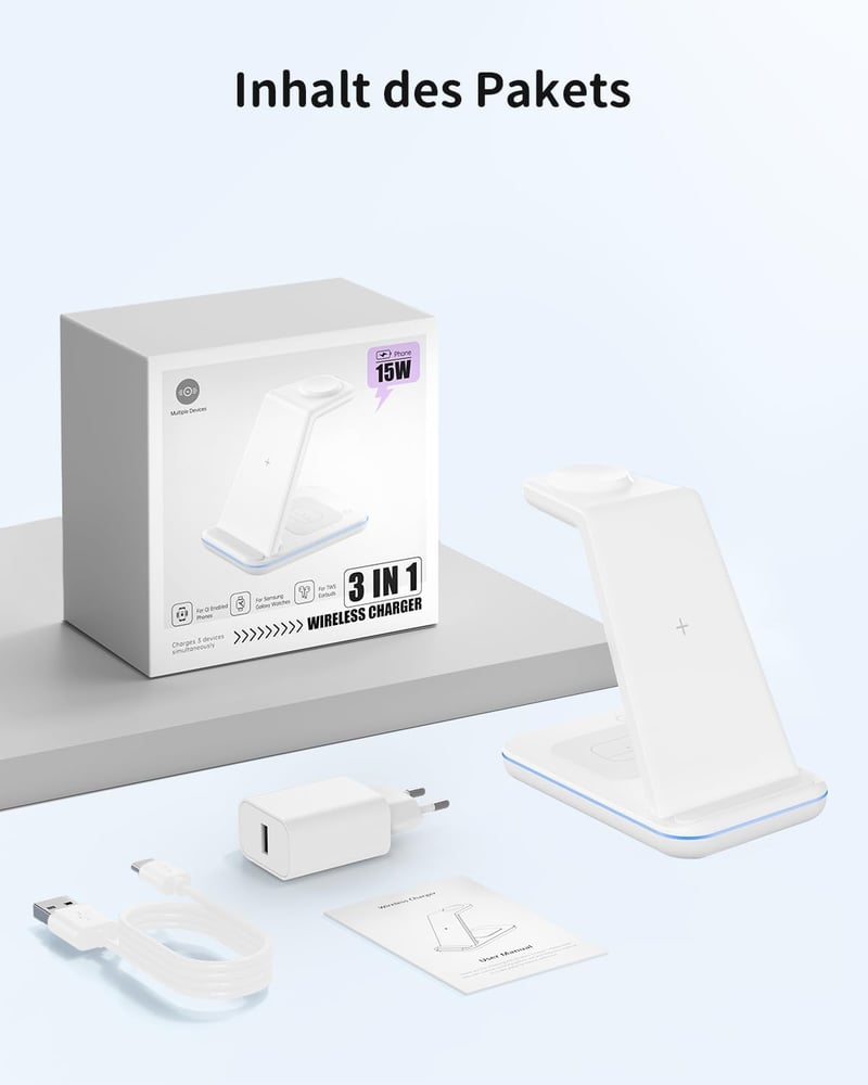 Samsung 3 az 1-ben Vezeték Nélküli Töltőállomás - Fehér, Telefon, Óra, Fülhallgató