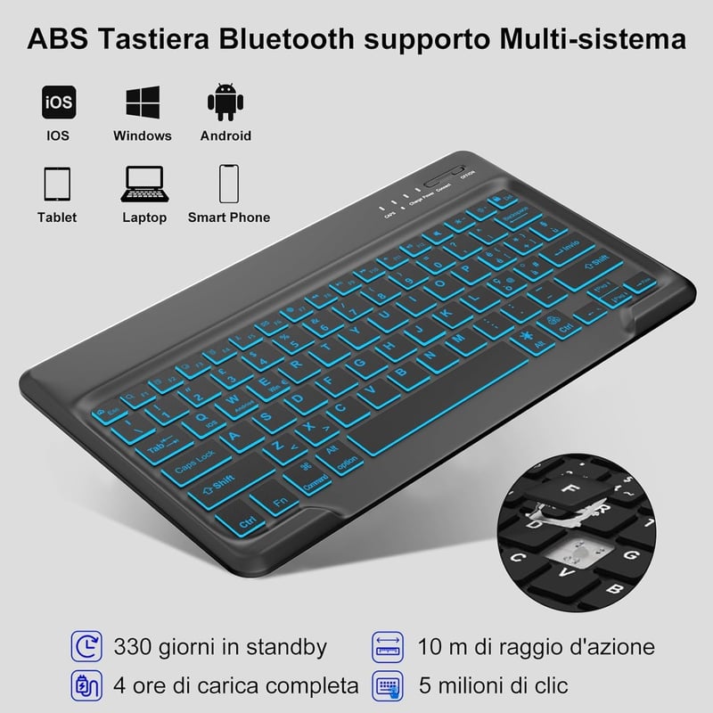 FOGARI Bluetooth Billentyűzet Samsung Galaxy Tab S9 Ultra 5G 14,6" Tablethez - Levehető Mágneses Tok 7 Színű Háttérvilágítással, Fekete