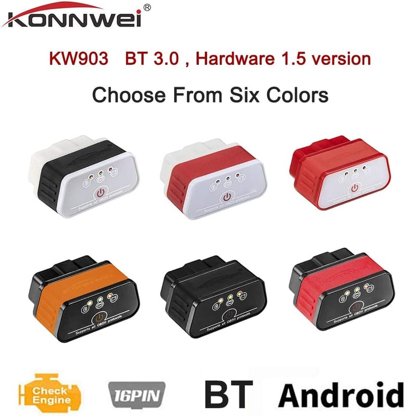 KONNWEI KW903 Mini BT3.0 OBD2 Autó Diagnosztikai Szkenner - Android és Windows PC Kompatibilis Hibakódolvasó, Fekete