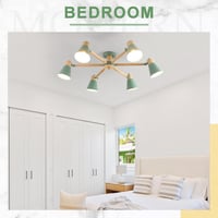 Schindora Zöld Mennyezeti Lámpa 6 Izzóval - 82 cm Fa és Vas Étkezőasztal Csillár, Állítható Karokkal, Modern Világítás Nappaliba, Konyhába,  7