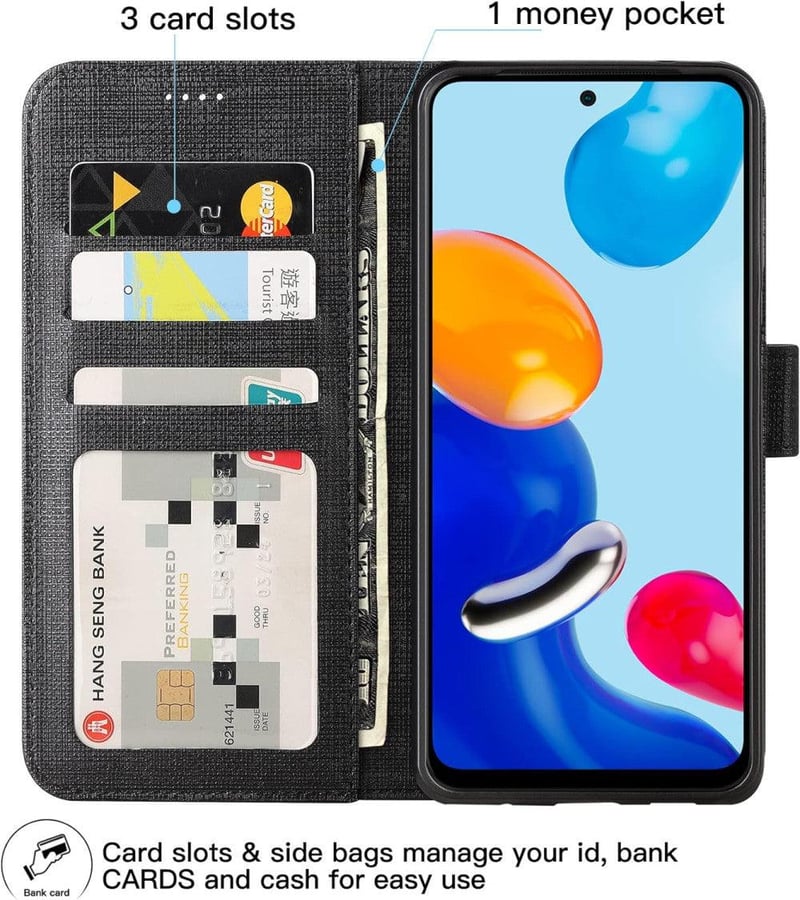Xiaomi Redmi Note 11 Fekete Mágneses Pénztárcatok Kártyatartóval