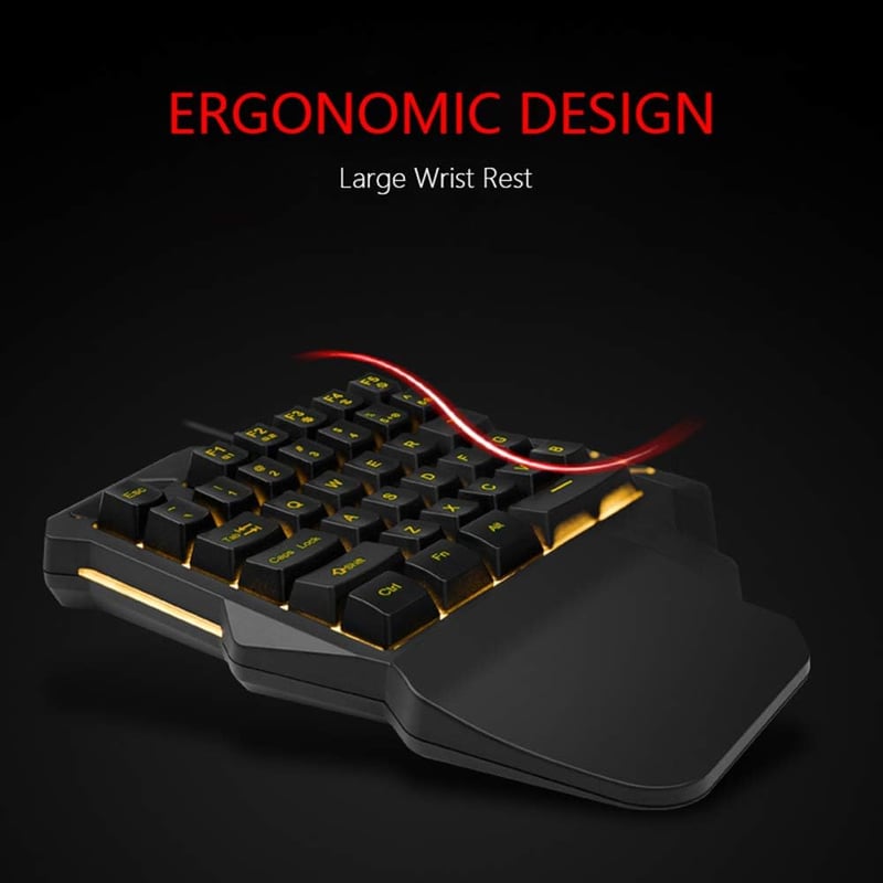 RedThunder Egykezes Gamer Billentyűzet és Egér Szett, RGB Háttérvilágítással, 35 Gombos Ergonomikus Mini Billentyűzet, 6400 DPI Optikai Egér