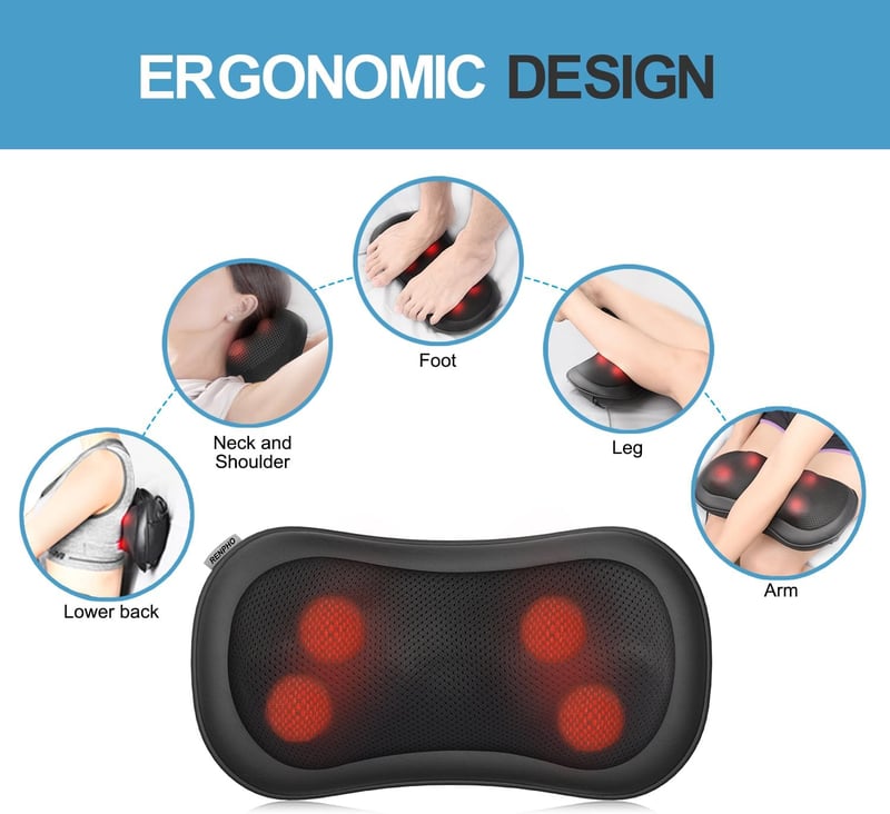 RENPHO Shiatsu Masszázspárna Melegítő Funkcióval, Nyakmasszírozó 3 Sebességgel, 4D Forgó Masszázsfejekkel, Mély Gyúró Masszázs