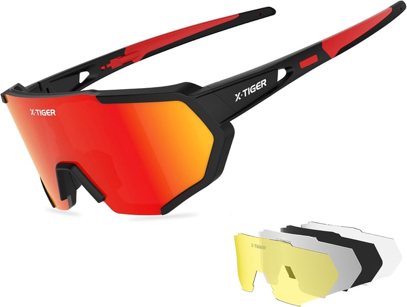 X-TIGER Kerékpáros Napszemüveg UV400 Védelemmel - 5 Cserélhető Lencsével, TR90 Keret, Állítható Pánttal - Sport, Futás, Vezetés