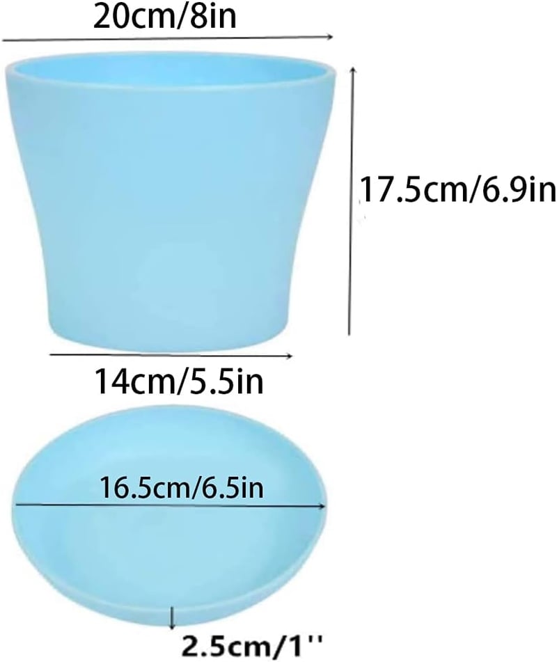 TSKDKIT 20 cm Nagy Műanyag Virágcserép Alátéttel - Öntözőrendszeres Virágtartó, 17,5 Literes, Vastag Falú, Beltéri és Kültéri Növényekhez (6