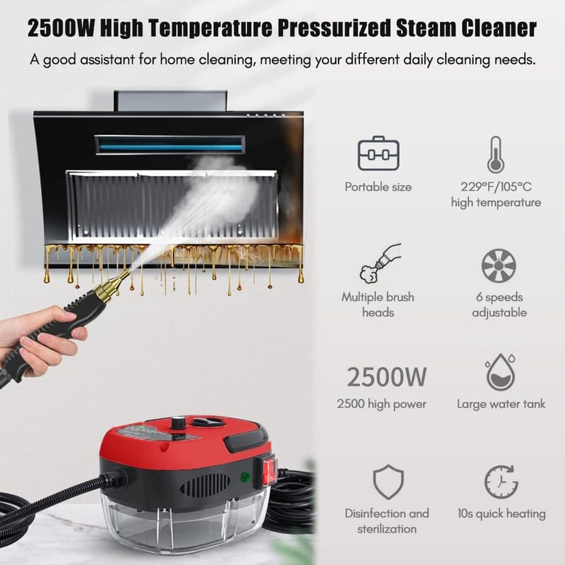 Andoer Kézi Gőztisztító 2500W - Nagy Nyomású Gőzölő 105°C Hőmérséklettel, 3 Bar Nyomással, Kék Színben Konyhai, Fürdőszobai és Autó Tisztítá