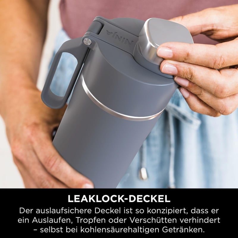 Ninja Thirsti 530ml Hőszigetelt Utazópalack - Szürke Rozsdamentes Acél Termosz Szénsavas, Hideg és Meleg Italokhoz, Szivárgásmentes Fedéllel