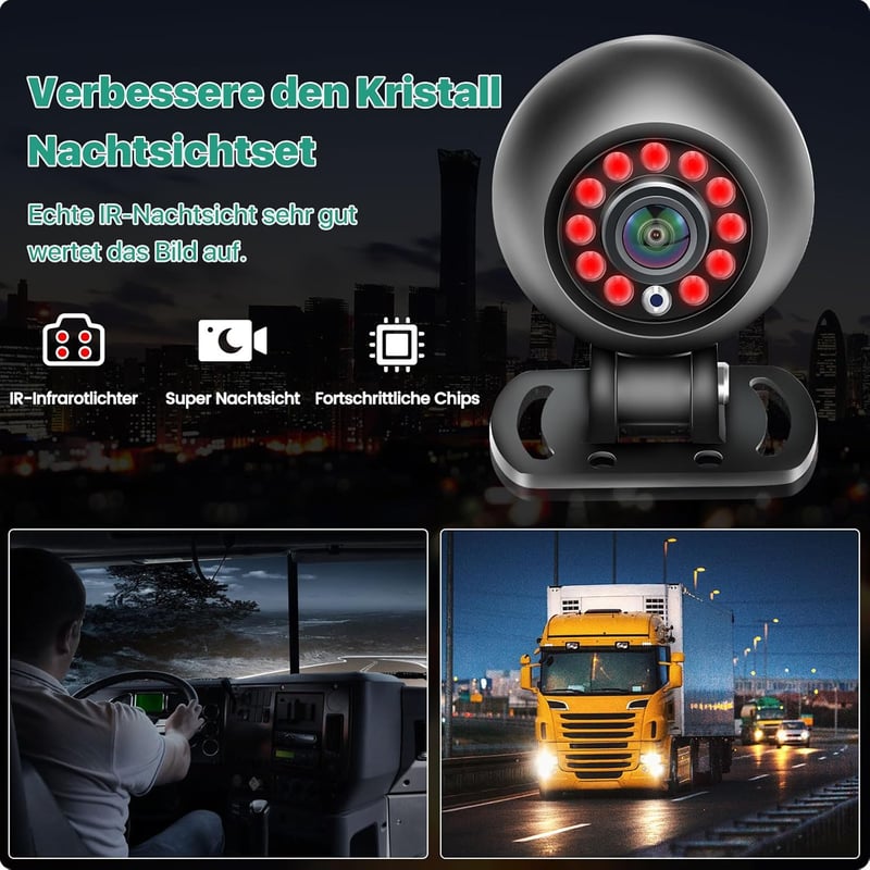 GreenAuto AHD 1080P Vízálló Éjjellátó Tolatókamera Lakóautókhoz és Teherautókhoz