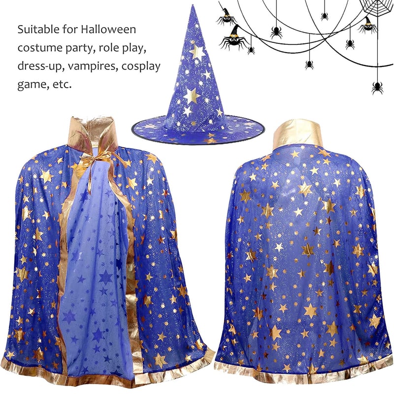 Gyerek Varázsló Köpeny Kalappal - Halloween Boszorkány Jelmez
