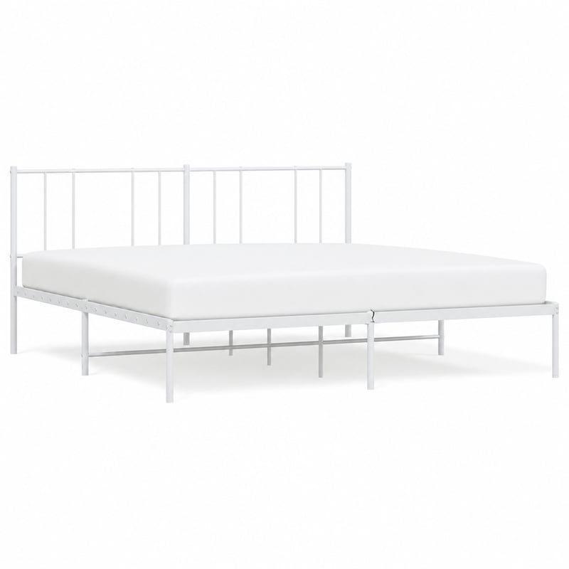 vidaXL Kovový rám postele s čelom, biely, 200x200 cm - Chybný, čiastočne funkčný — chybné, čiastočne funkčné: prasknutý prvok (stav: pozri 2. obrázok)