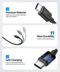gyorstöltő: 2db 30cm-es fekete USB-C kábel 7
