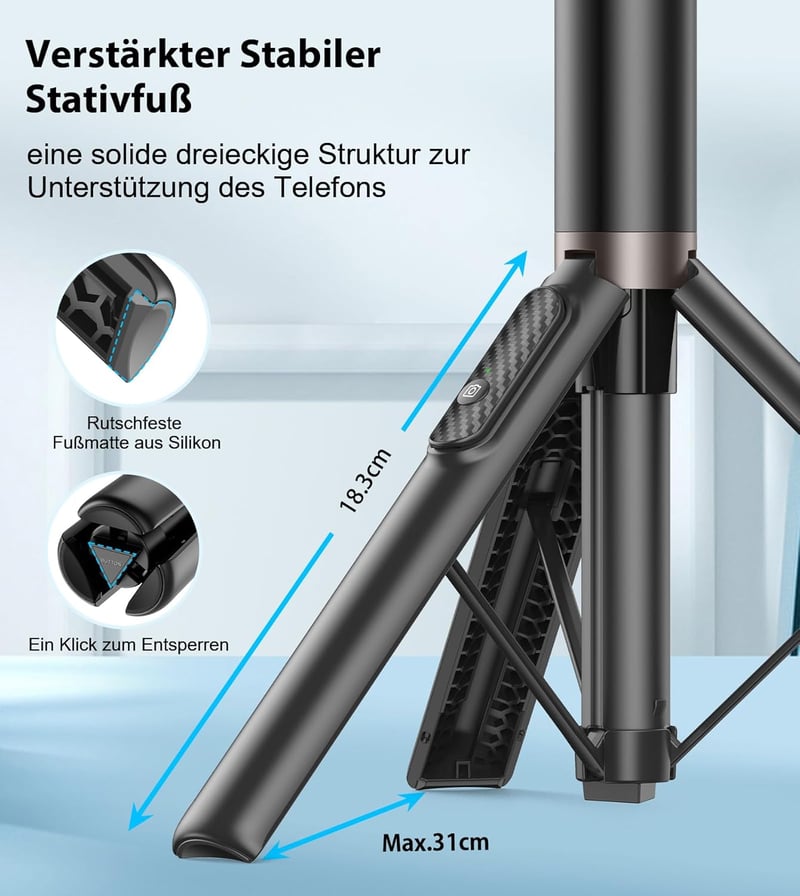 TONEOF 153cm-es Forgatható Szelfibot Állvánnyal, Távirányítóval - iPhone, Android Kompatibilis