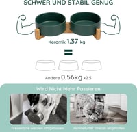 SPUNKYJUNKY Zöld Kerámia Dupla Etetőtál Kutyáknak és Macskáknak Bambusz Állvánnyal (400ml) 5