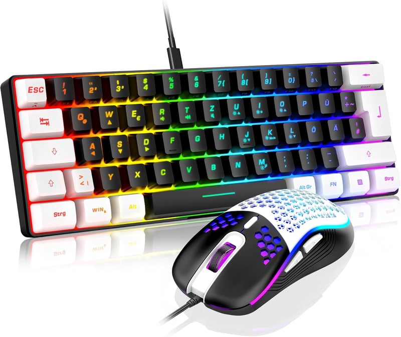 RedThunder 60% RGB Vezetékes Gamer Billentyűzet és Egér Szett, Mini Billentyűzet DE Kiosztással, 7200 DPI Ultrakönnyű Méhsejt Egér PC Mac PS