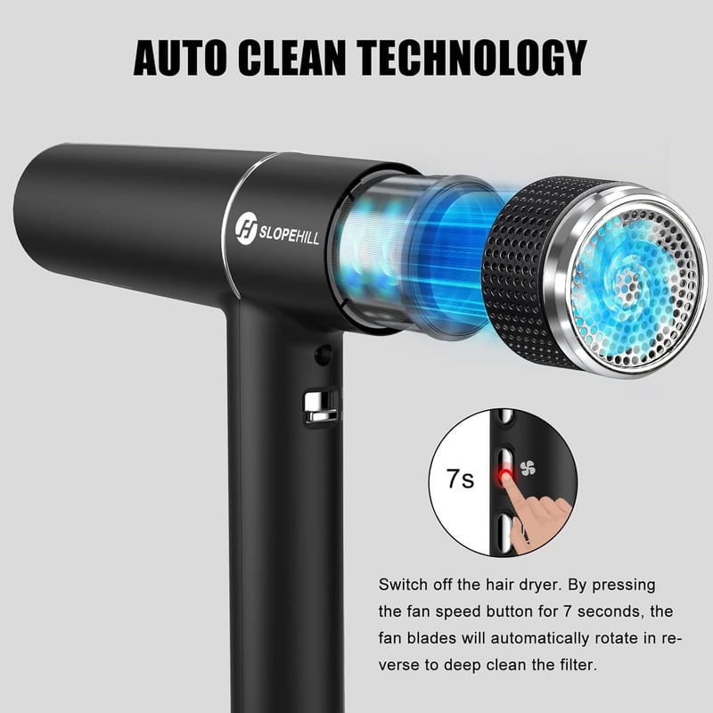 slopehill Hajszárító Kefe Nélküli Motorral - 2000W, Intelligens Hőszabályozás, Ionos Technológia, LED Kijelző, 268g Szuperkönnyű, Fekete