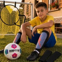 Set Fotbal Junior: apărători + șosete compresie + minge antrenament + plasă precizie 1