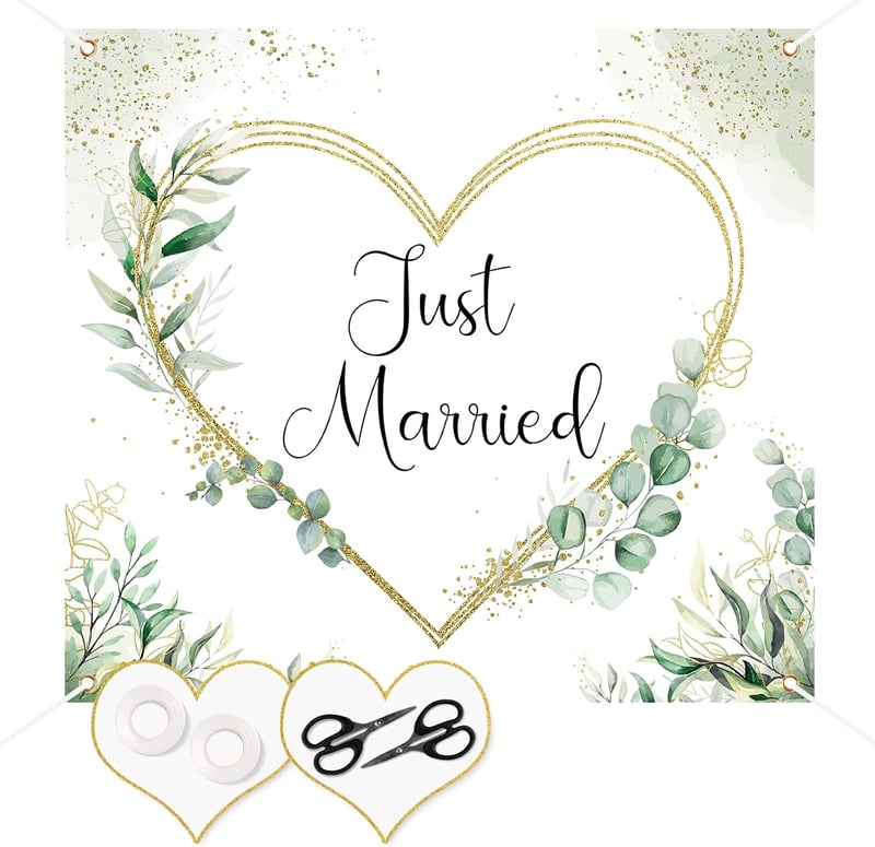 Óriás Esküvői Szív Kivágáshoz 200x180cm - Just Married Lepedő 2 Ollóval