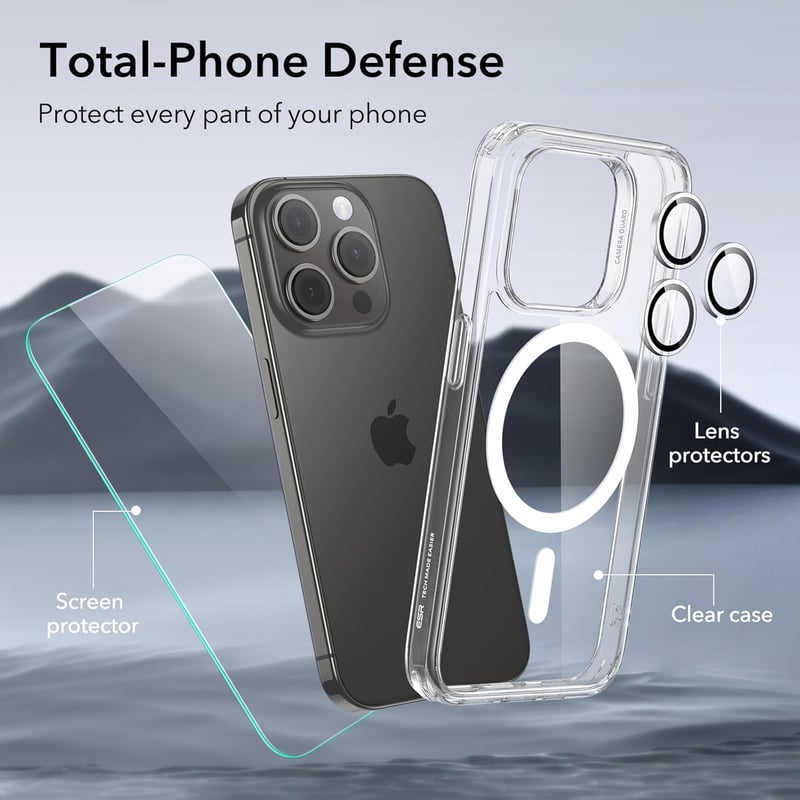 ESR iPhone 15 Pro Max MagSafe-kompatibilis tok szett, ütésálló üvegfóliával és kameravédővel