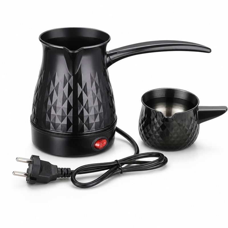 Espressor electric turcesc Blomise 500 ml, negru, ibric tip moka pentru inducție — defect, pentru piese: scurtcircuitat (stare: vezi poza a 2-a)