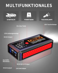 CARHEV 5000A Autós Indításrásegítő Powerbank, 12V Bikázó 8.0L Benzin/Dízel Motorokhoz, 26800mAh USB Gyorstöltő, LED Lámpa, IP65 6