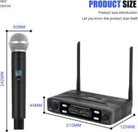 Micfuns K7 Profi vezeték nélküli karaoke mikrofon szett, 2 kézi VHF, 100m hatótáv 3