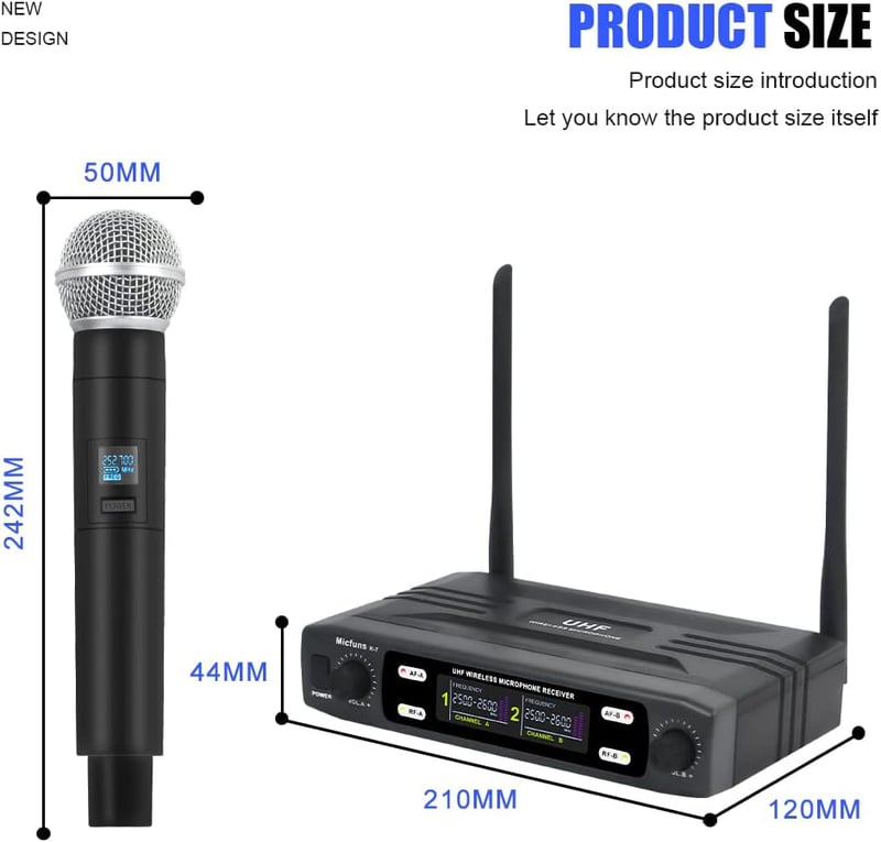Micfuns K7 Profi vezeték nélküli karaoke mikrofon szett, 2 kézi VHF, 100m hatótáv