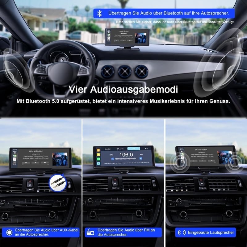 Avylet 9,26" Vezeték Nélküli CarPlay Kijelző 4K Műszerfali Kamerával - Apple CarPlay & Android Auto Támogatás, GPS Navigáció, Tolatókamera