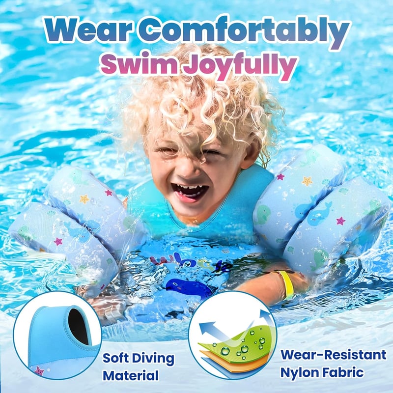 HeySplash Kék Bálna Úszómellény Gyerekeknek 3-6 Éveseknek, Állítható Karúszókkal