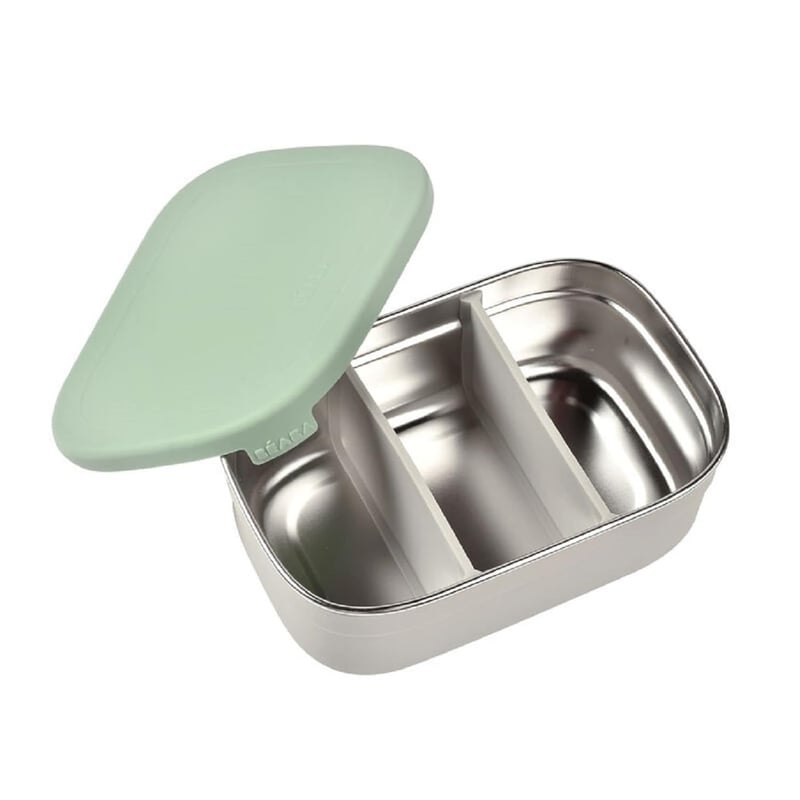BÉABA Rozsdamentes Acél Gyermek Uzsonnás Doboz 760ml - Szivárgásmentes Bento Box Szilikon Borítással, BPA-mentes, Óvodába és Iskolába, Szürk