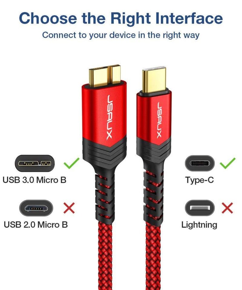 JSAUX USB C-Micro B kábel külső HDD-hez, 2db (30cm+1m) - Újracsomagolt