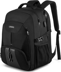 LIWAG 55L Extra Nagy Hátizsák 18,4" Laptophoz - Vízálló, Lopásbiztos Utazótáska USB Töltőporttal, Több Rekesszel, Fekete 1