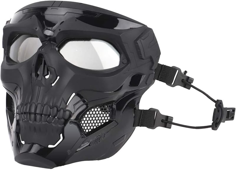 WISEONUS Airsoft Taktikai Koponya Maszk - Teljes Arc Védelem Paintball, Vadászat, CS Játék, Halloween és Cosplay Eseményekhez - Fekete TPU