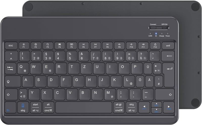 Emetok Német QWERTZ Bluetooth Billentyűzet iPad/iPhone/Android Készülékekhez, Nagyobb Billentyűkkel, Újratölthető, Ultravékony, Fekete