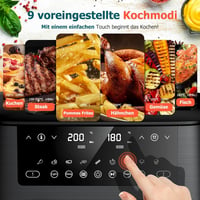 Cookwise 9L Dupla Fiókos Forrólevegős Sütő - 9-in-1 Főzési Mód, Betekintő Ablak, Érintőképernyő, Olajmentes Egészséges Sütés, Időzítő, 2570W 3
