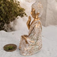 MIJOMA Arany-Fehér Vintage Buddha Szobor 21 cm Méretben Polirezinből, Mécses Tartóval - Spirituális Lakásdekoráció, Elegáns Ajándék 3