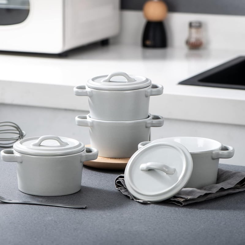 vancasso MORANDI 4 részes mini sütőtál szett fedővel, 300 ml-es krémszínű kerámia cocotte edények
