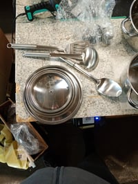 Sada nerezového riadu Hunnycook na indukciu – hrnce, 3 kuchynské náčinia, pevné rukoväte, vhodné do umývačky riadu, strieborná — 14-dielna súprava 5