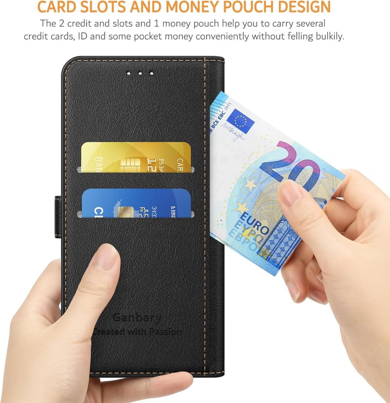 Xiaomi Redmi Note 13 Pro 5G/Poco X6 5G Prémium Bőr Flip Tok - Fekete, Kártyatartóval