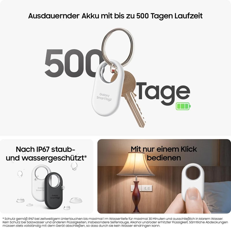 Samsung Galaxy SmartTag2 Fehér Bluetooth Nyomkövető, 500 Napos Üzemidő, Vízálló