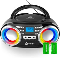 KLIM Boombox B3 Hordozható CD Lejátszó FM Rádióval - Bluetooth, USB, AUX Csatlakozás, RGB LED Világítás, Újratölthető Akkumulátor, Digitális 1