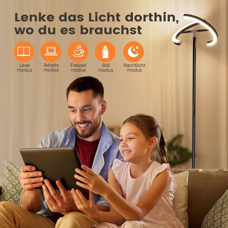 SIBRILLE Állólámpa LED 20W Fekete - Távirányítós Dimmelhető Érintésvezérelt Modern Mennyezeti Világítás 1300lm Meleg/Hideg Fehér Olvasólámpa